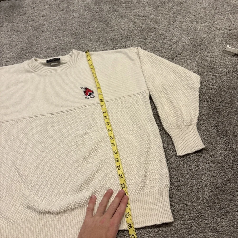 Vintage Ball State Collard Knit Cream Sweater Mens Size XL Super Rare